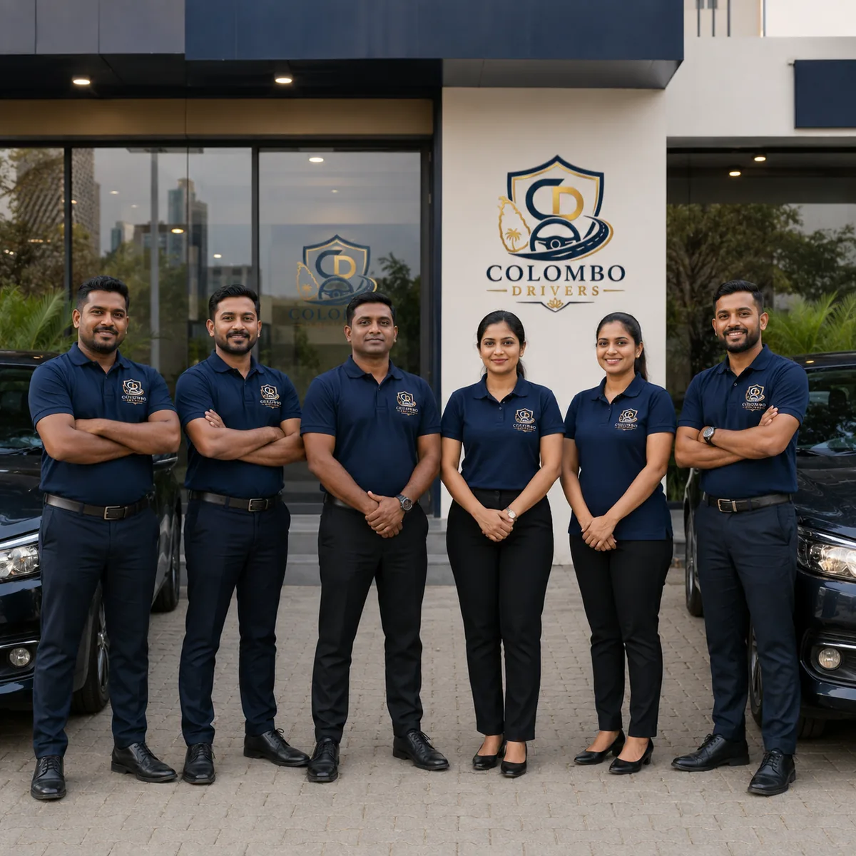 Ceylon Drivers professional driver team outside the Colombo office